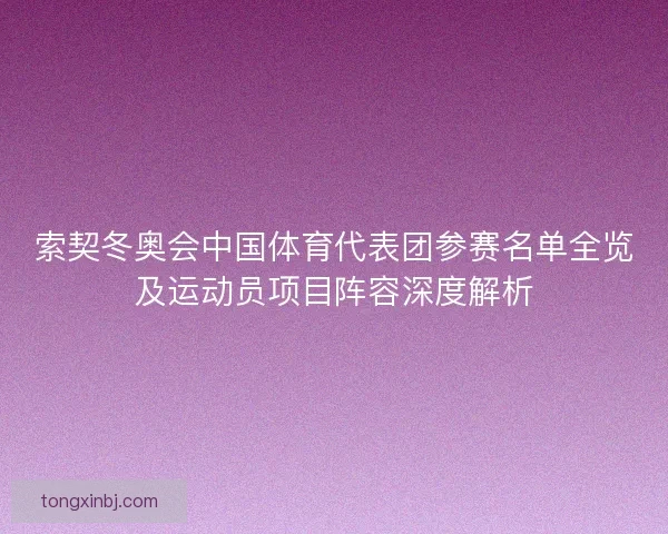 索契冬奥会中国体育代表团参赛名单全览及运动员项目阵容深度解析