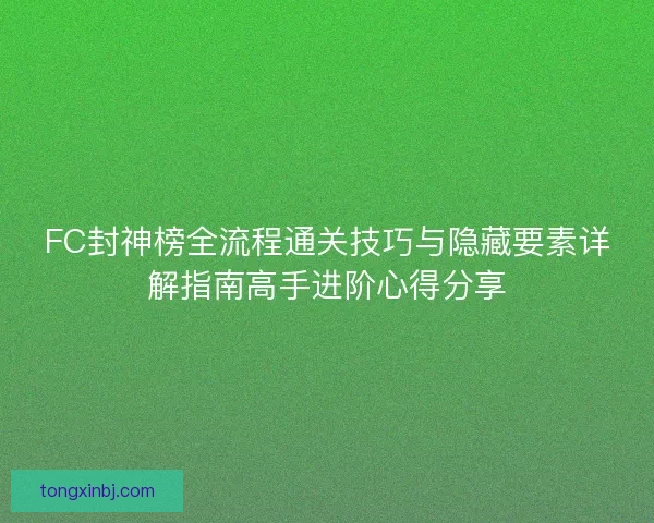 FC封神榜全流程通关技巧与隐藏要素详解指南高手进阶心得分享