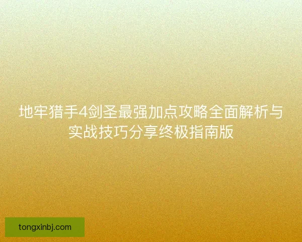 地牢猎手4剑圣最强加点攻略全面解析与实战技巧分享终极指南版